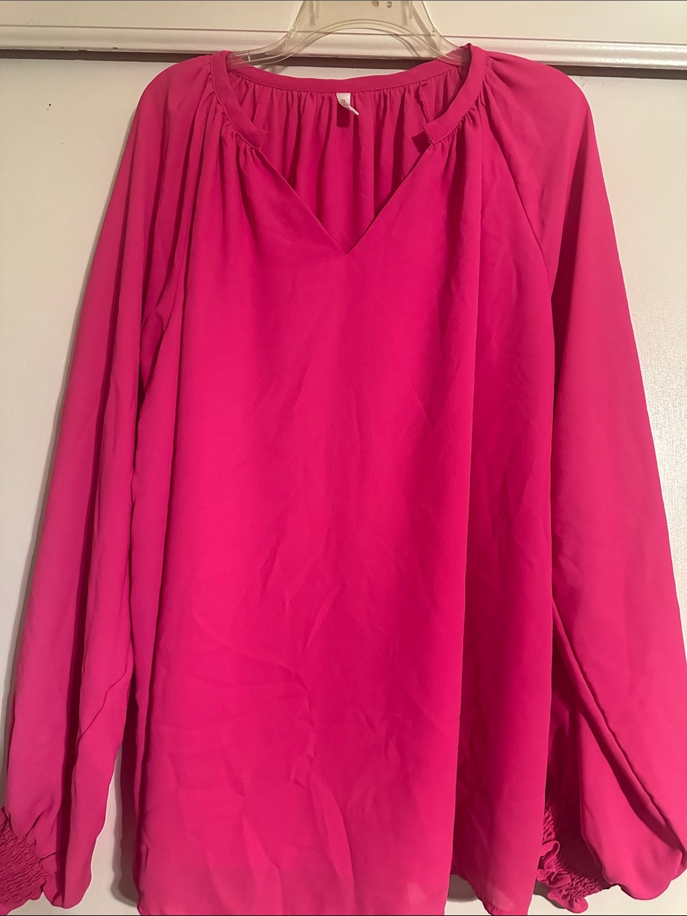 Women's Fuchsia Long-Sleeve V-Neck Blouse